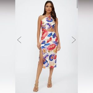 Floral Satin Midi Dress